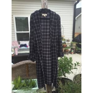 Tommy Bahama Mens Flannel Robe Size L XL Large Black Grey Plaid Belted Preppy